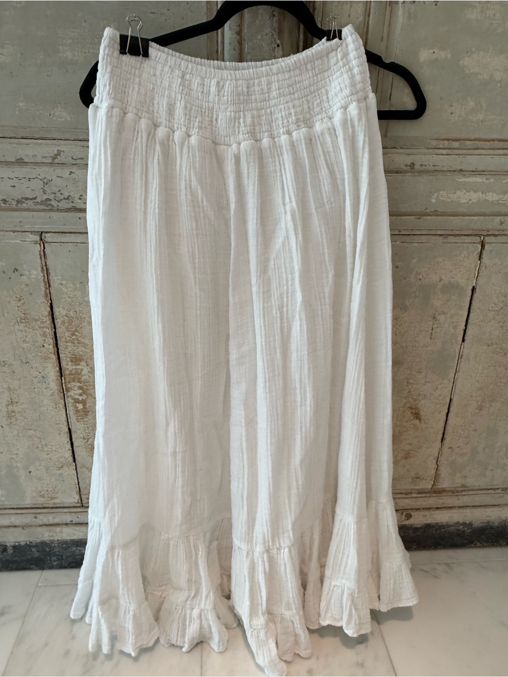 American Eagle Outfitters White Smocked-Waist Long Skirt New with Tags Size S